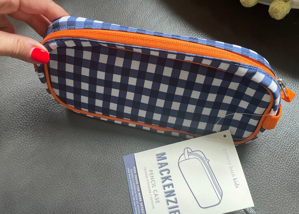 School Pottery barn PENCIL zip CASE BAG pouch Disney navy plaid holiday gift [