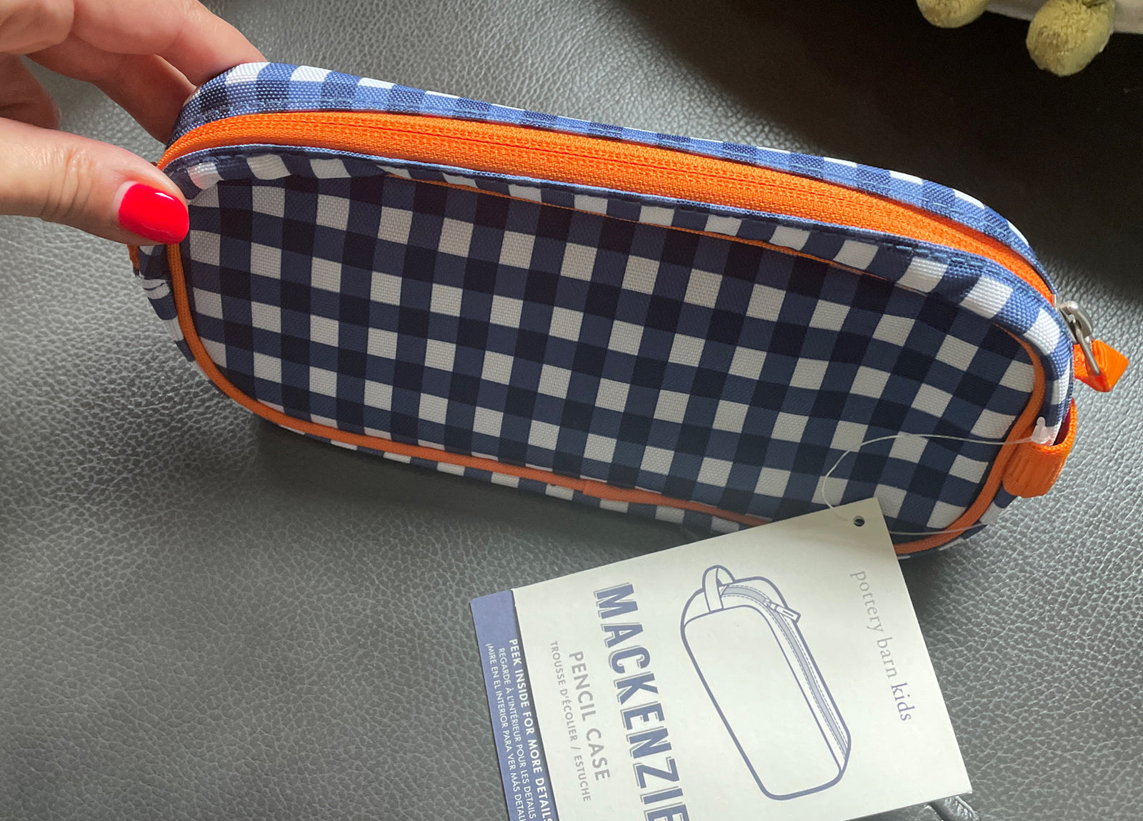 School Pottery barn PENCIL zip CASE BAG pouch Disney navy plaid holiday gift [