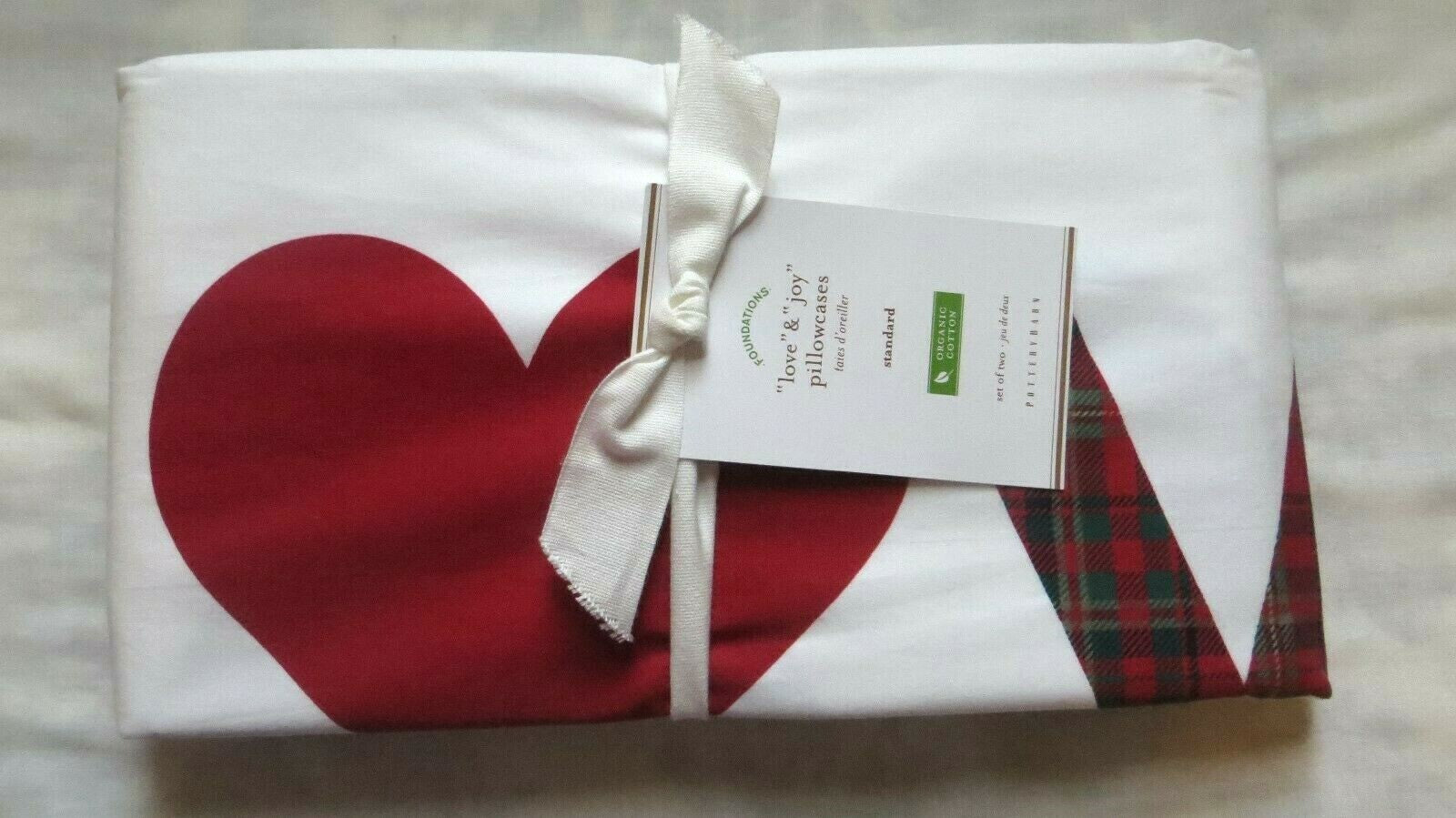 Pottery Barn Pillowcase Wedding holiday gift Christmas Plaid Disney Heart SET 2\