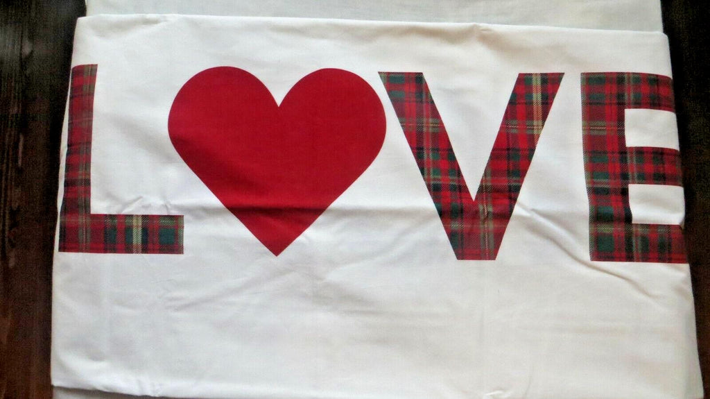 Pottery Barn Pillowcase Wedding holiday gift Christmas Plaid Disney Heart SET 2\