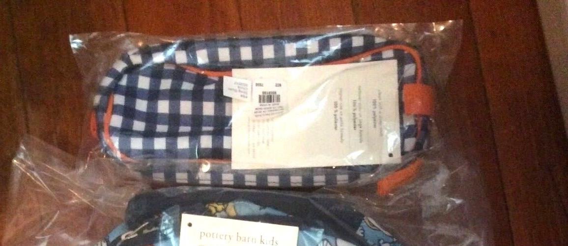School Pottery barn PENCIL zip CASE BAG pouch Disney navy plaid holiday gift [