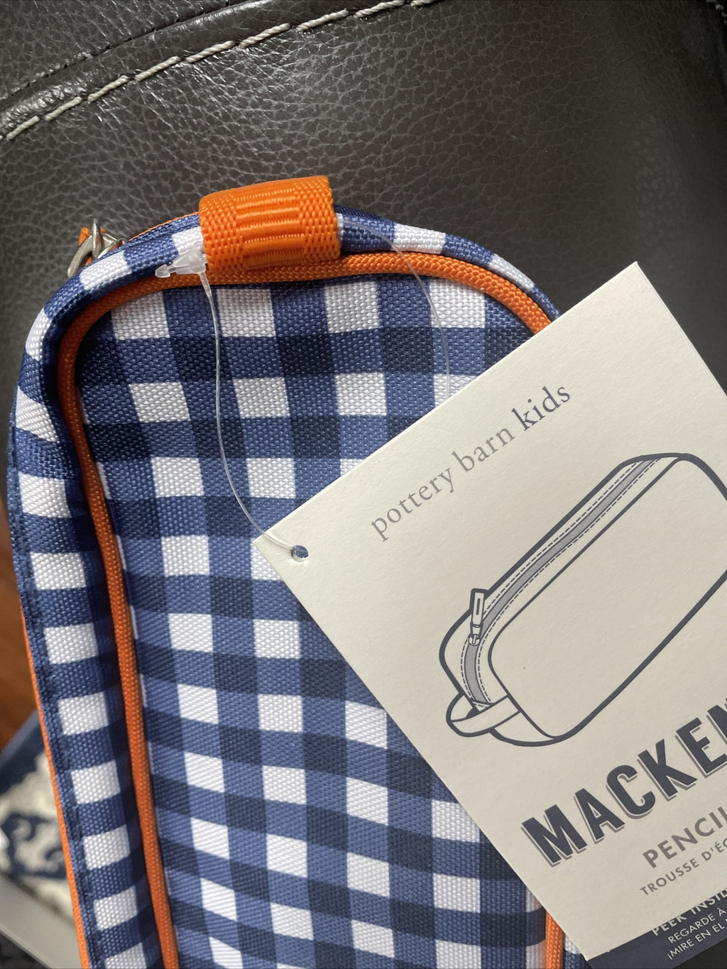 School Pottery barn PENCIL zip CASE BAG pouch Disney navy plaid holiday gift [