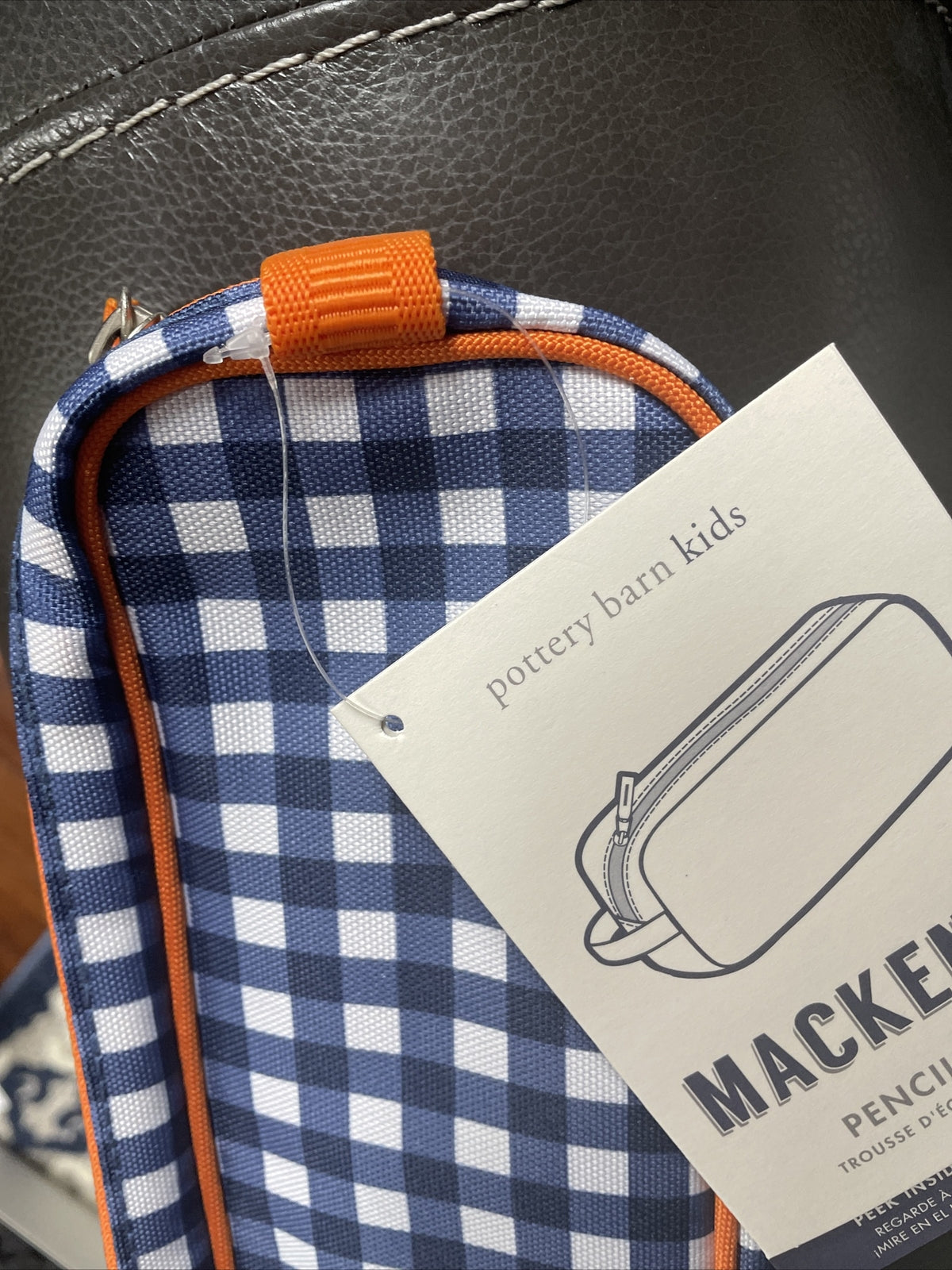School Pottery barn PENCIL zip CASE BAG pouch Disney navy plaid holiday gift [