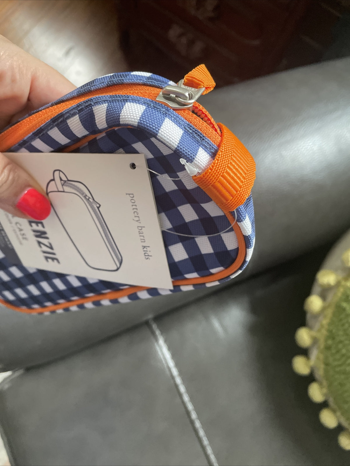 School Pottery barn PENCIL zip CASE BAG pouch Disney navy plaid holiday gift [