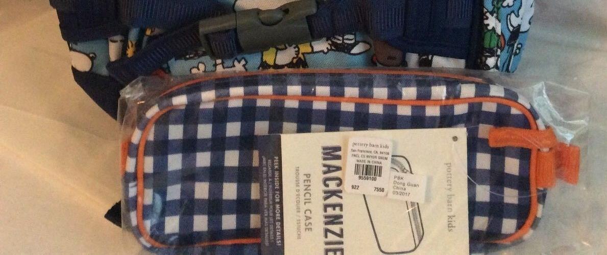 School Pottery barn PENCIL zip CASE BAG pouch Disney navy plaid holiday gift [