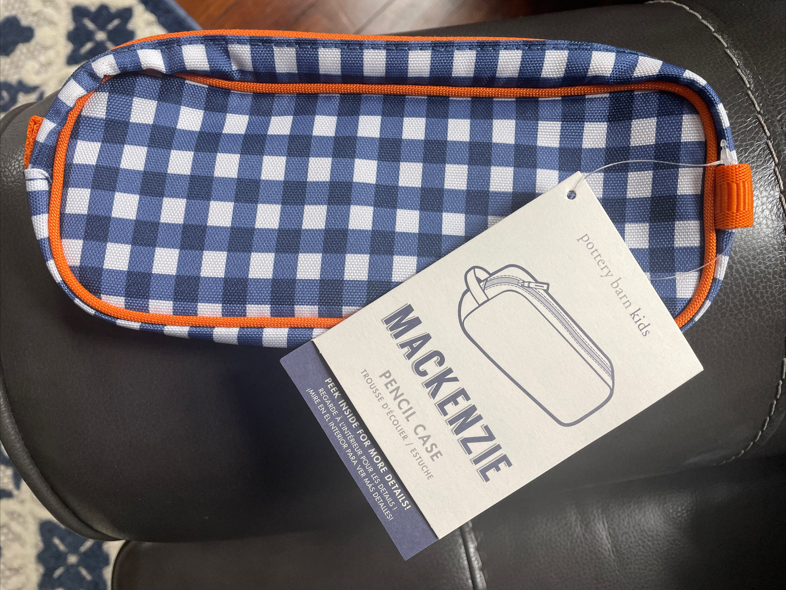 School Pottery barn PENCIL zip CASE BAG pouch Disney navy plaid holiday gift [