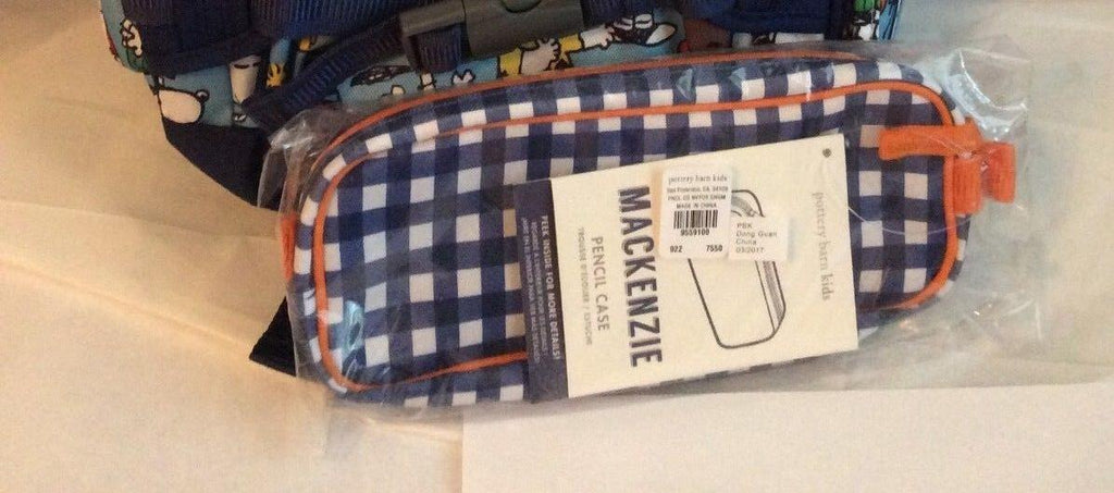 School Pottery barn PENCIL zip CASE BAG pouch Disney navy plaid holiday gift [
