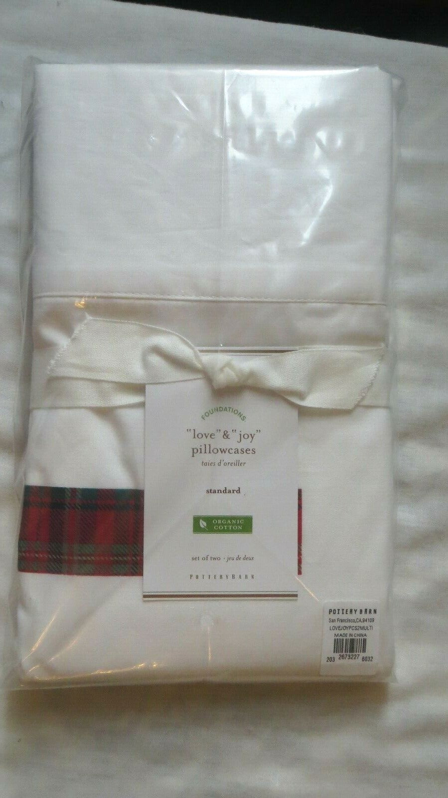 Pottery Barn Pillowcase Wedding holiday gift Christmas Plaid Disney Heart SET 2\