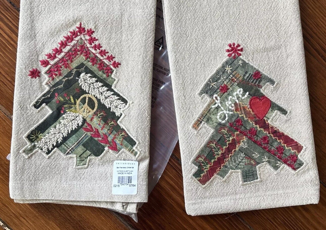 pottery barn Disney towel Holiday Tree Winter patch Christmas gift party SET 2 -