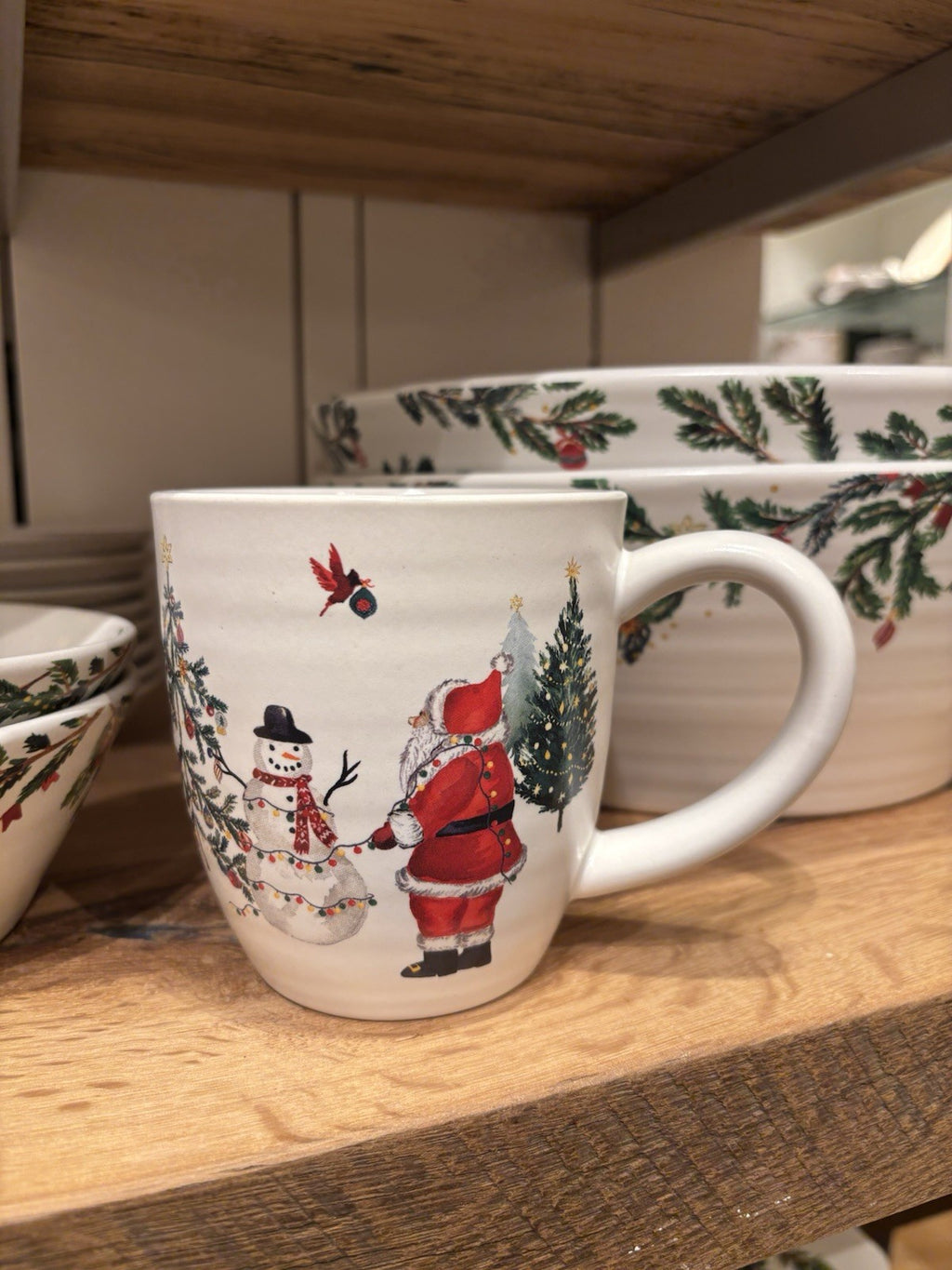 pottery barn Christmas Country Santa Mug Coffee Cup holiday Snowman gift party /