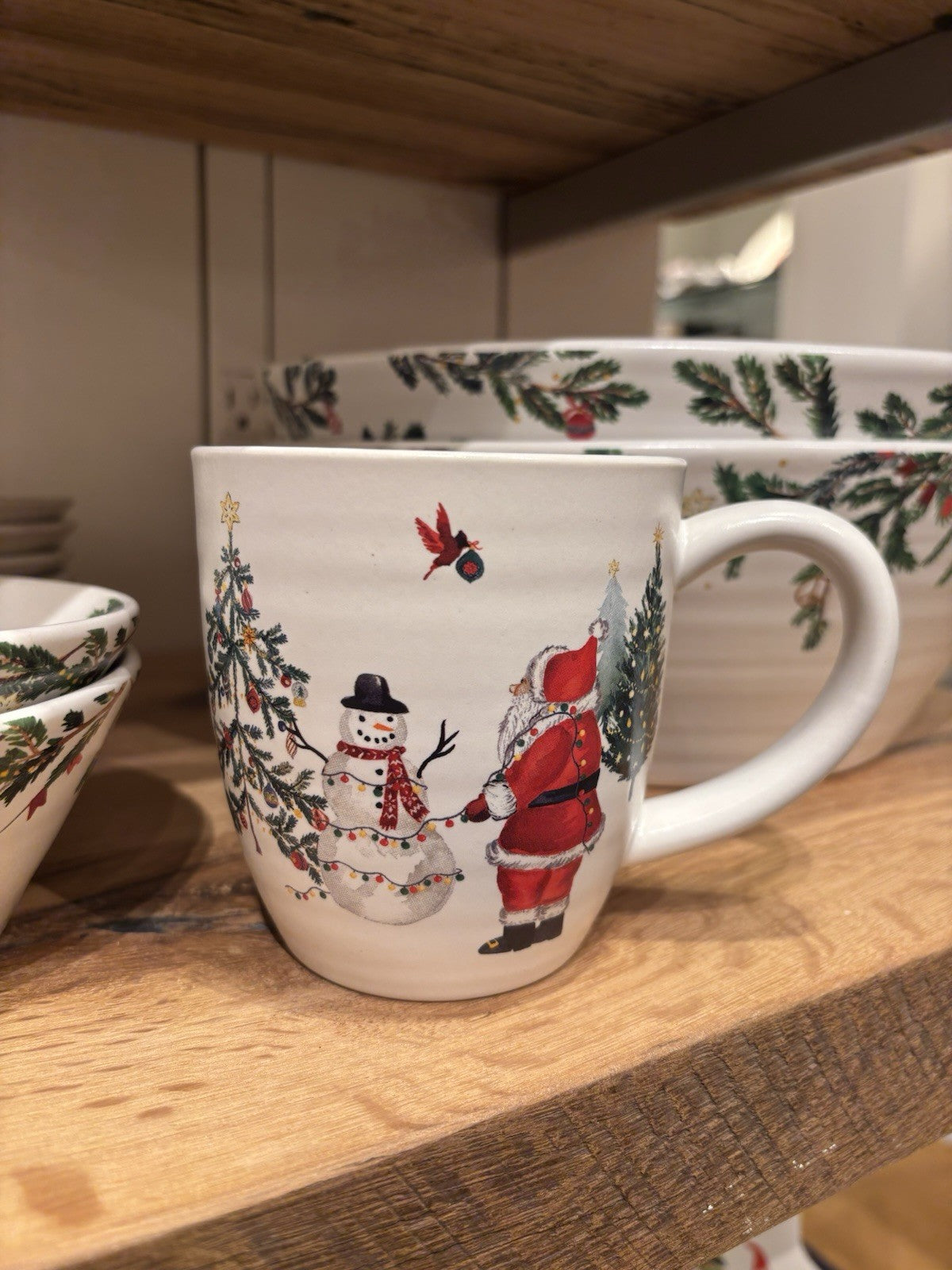pottery barn Christmas Country Santa Mug Coffee Cup holiday Snowman gift party /