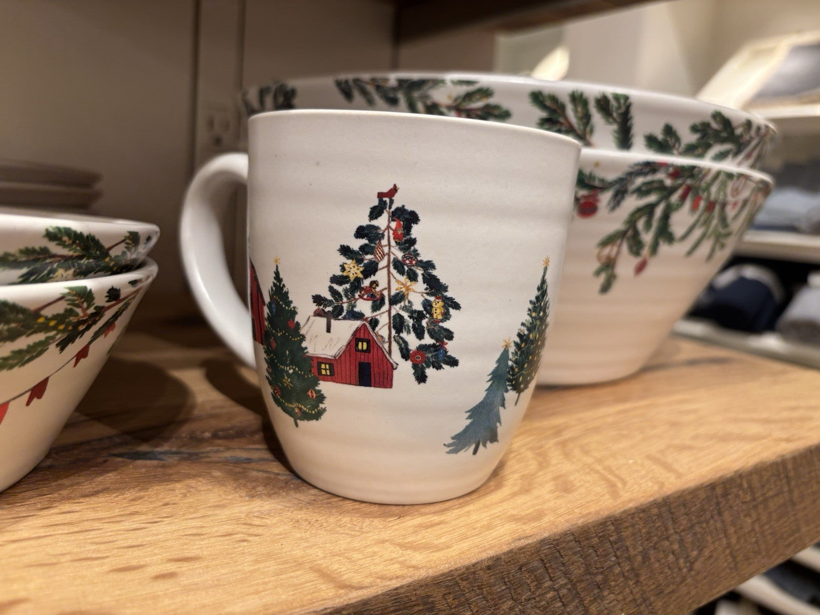 pottery barn Christmas Country Santa Mug Coffee Cup holiday Snowman gift party /