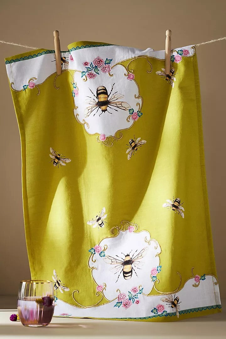 Anthropology holiday kitchen towel Bee gold birthday party gift guest disney n