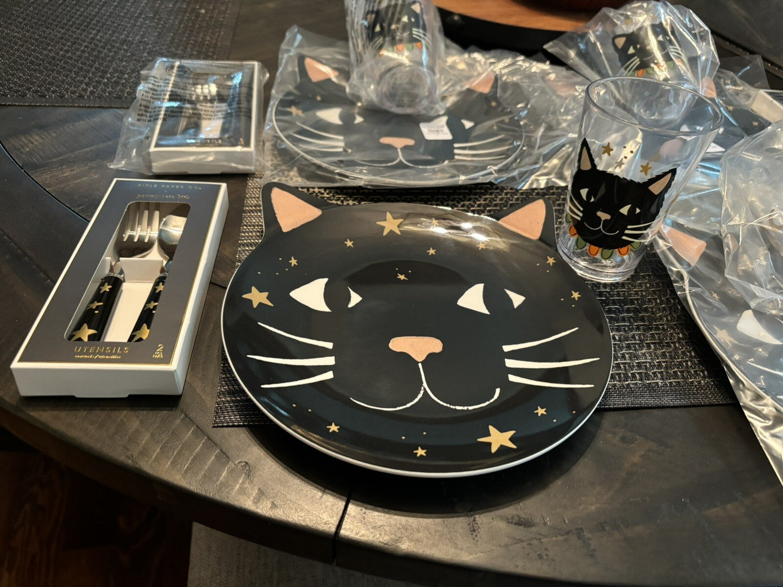 Pottery Barn Halloween Holiday party Black Cat Pumpkin dinner kids gift SET 12 \