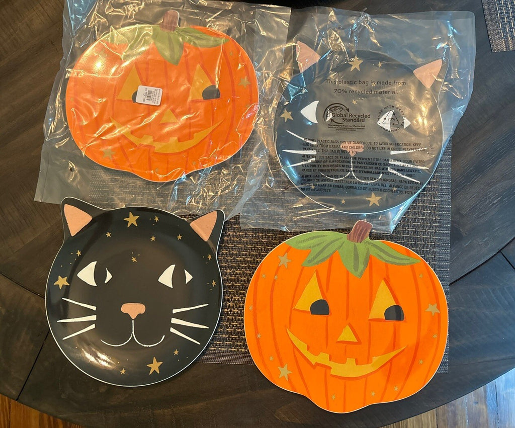Pottery Barn Halloween Holiday party Black Cat Pumpkin dinner kids gift SET 12 \