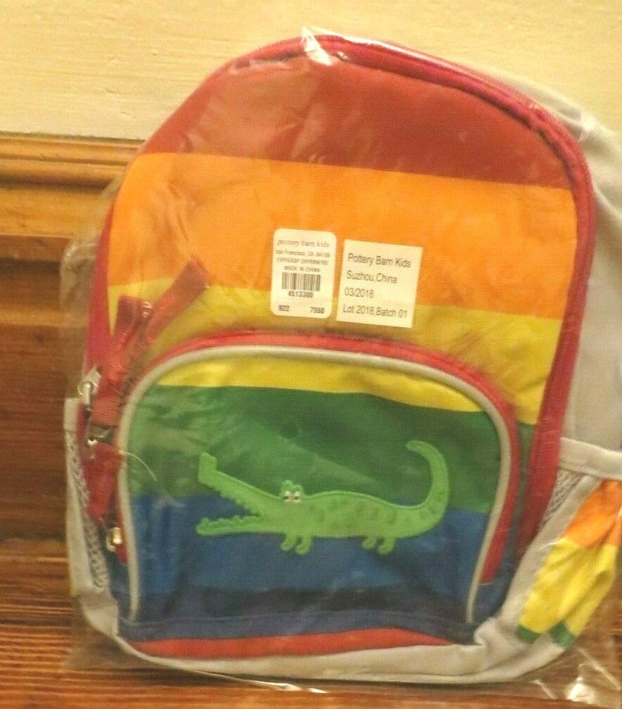 Pottery barn school Stripe BACKPACK Alligator Bag rainbow patch California pre -