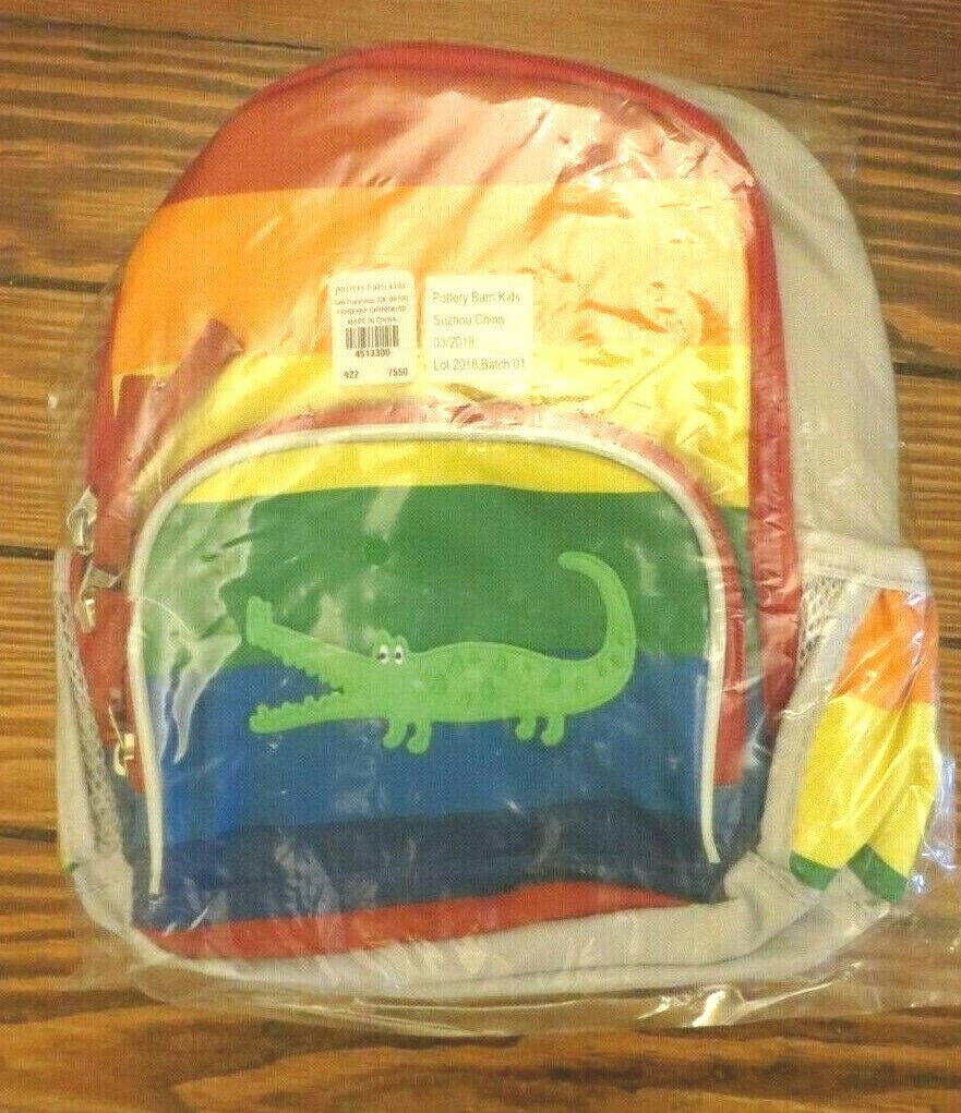 Pottery barn school Stripe BACKPACK Alligator Bag rainbow patch California pre -