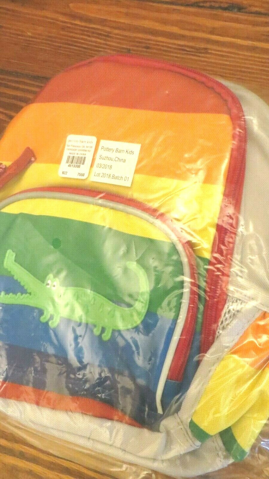 Pottery barn school Stripe BACKPACK Alligator Bag rainbow patch California pre -