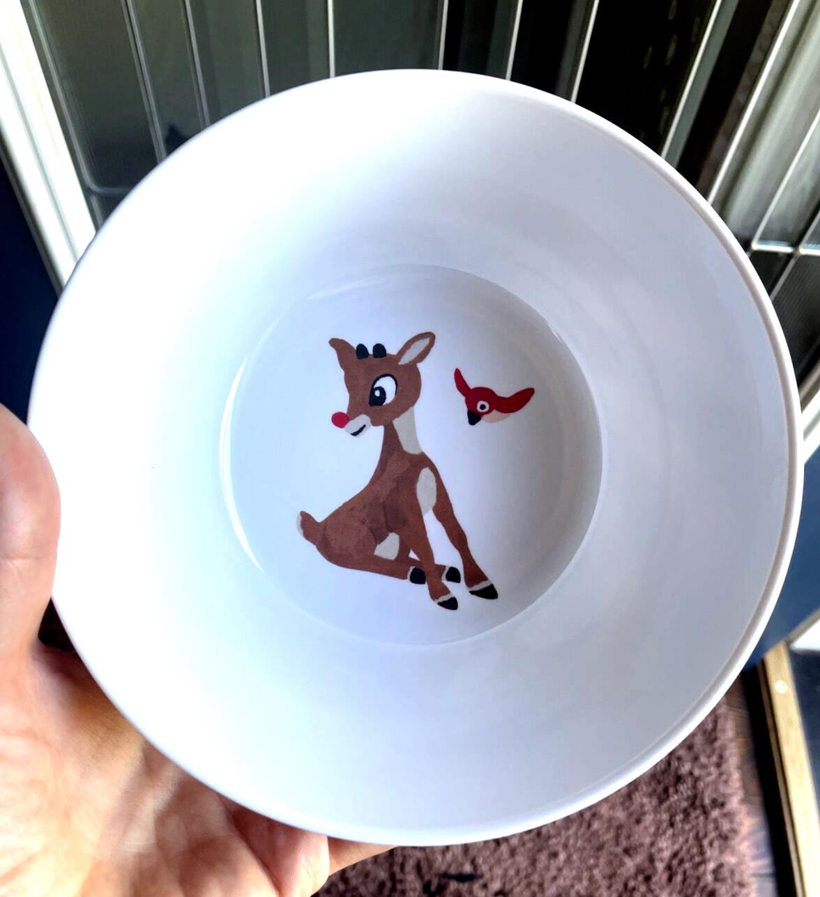 Disney Pottery Barn Bowl Rudolph Reindeer Christmas holiday gift party a