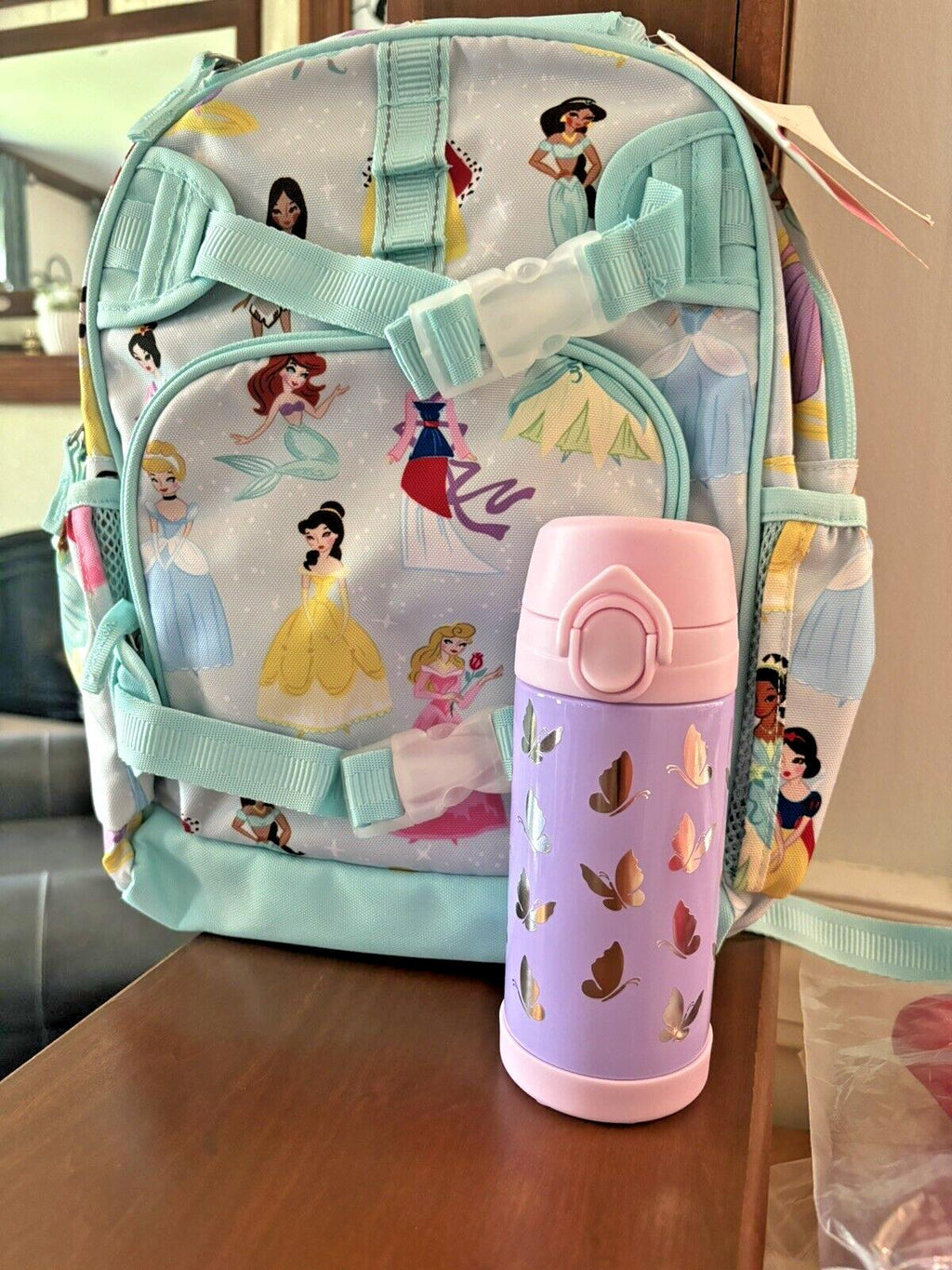 Pottery Barn School Disney BACKPACK Belle Cinderella +Water Travel girl set .