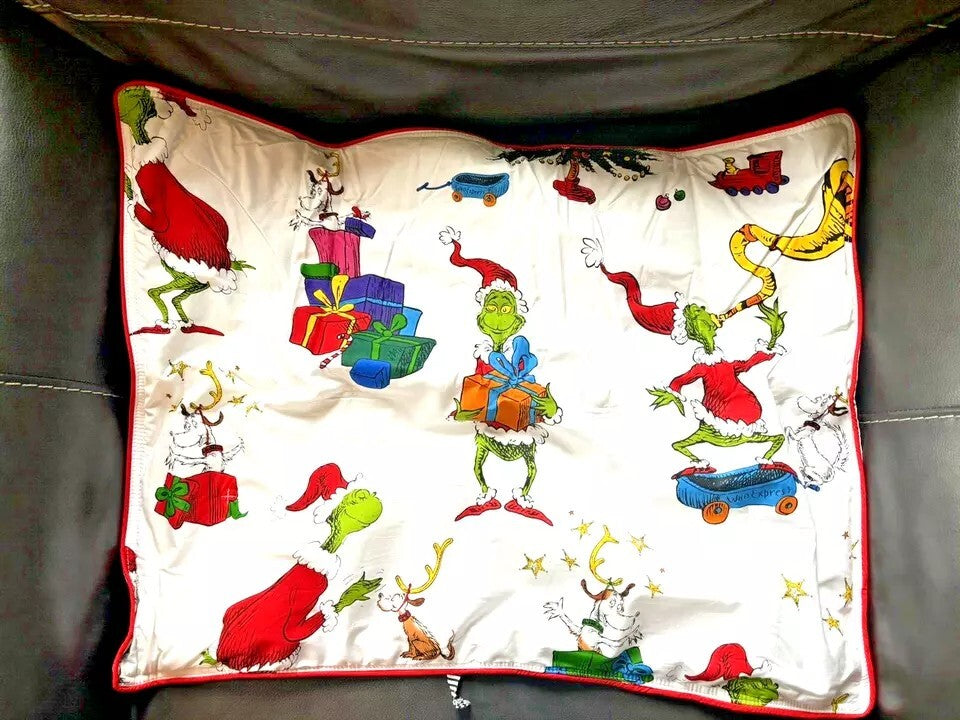 Pottery Barn GRINCH Christmas pillow Sham Dr Seuss Holiday Gift party Disney ]