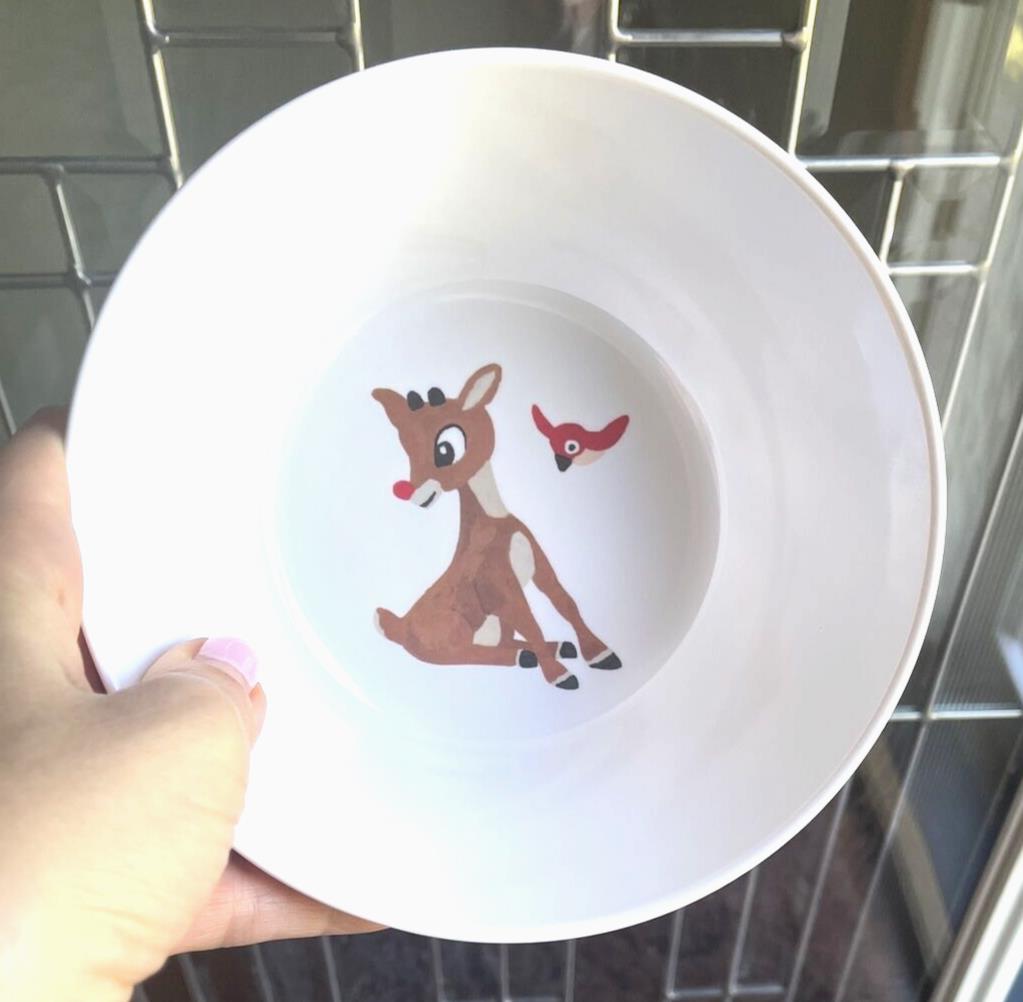 Disney Pottery Barn Bowl Rudolph Reindeer Christmas holiday gift party a