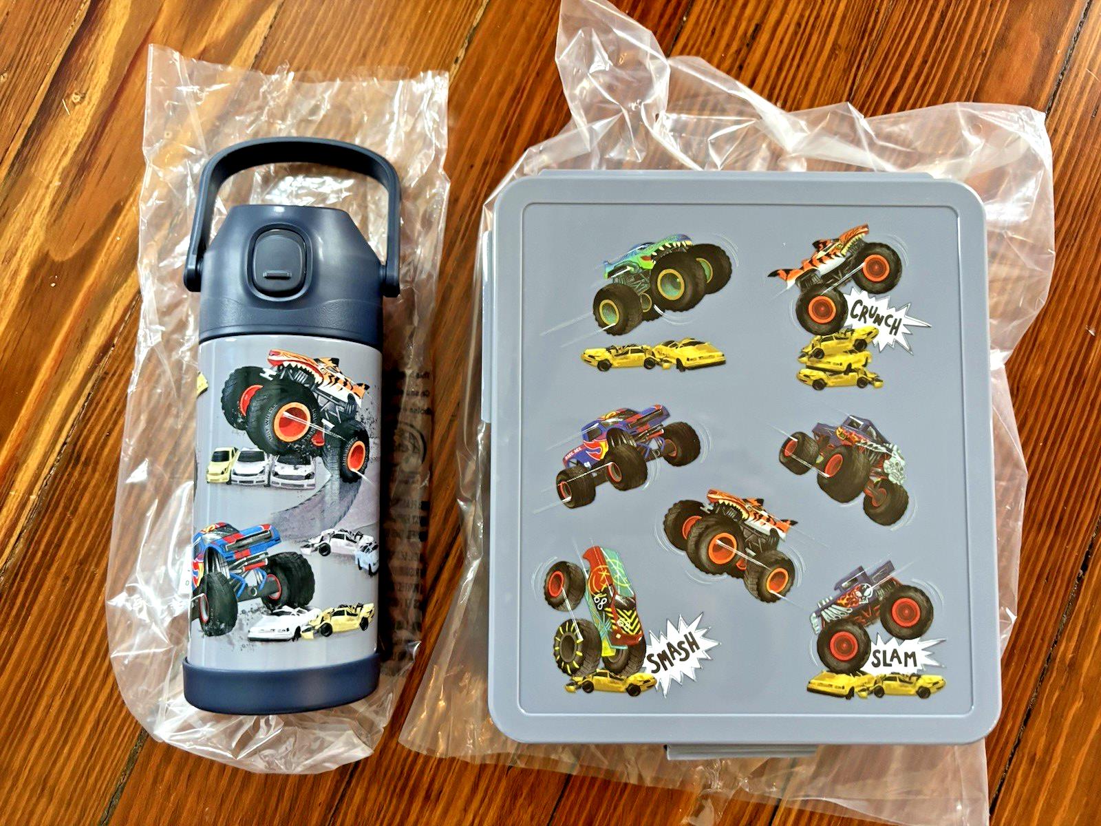 Pottery barn school Monster Wheels car LUNCH Bento Box WATER Disney party gift