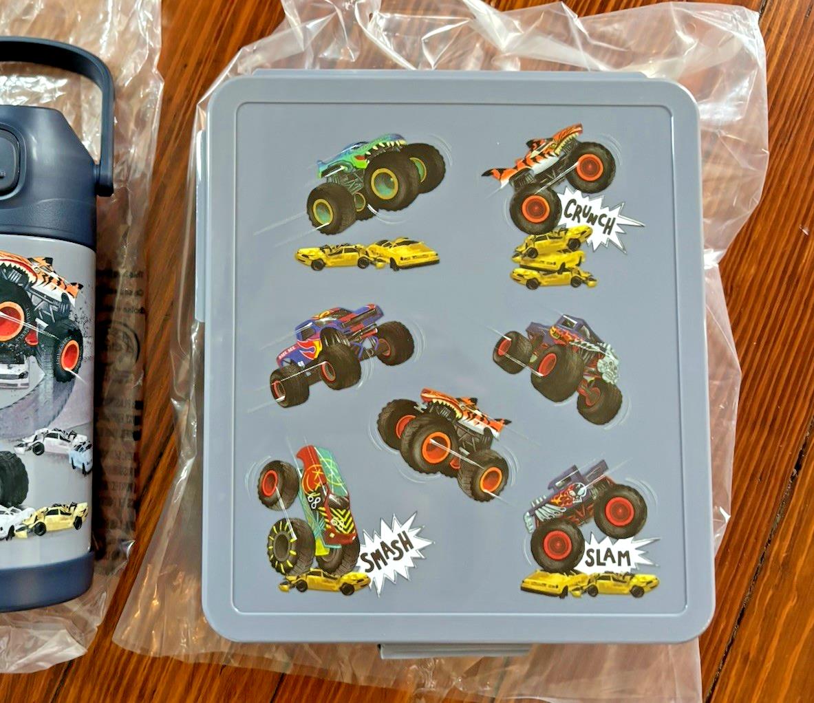 Pottery barn school Monster Wheels car LUNCH Bento Box WATER Disney party gift