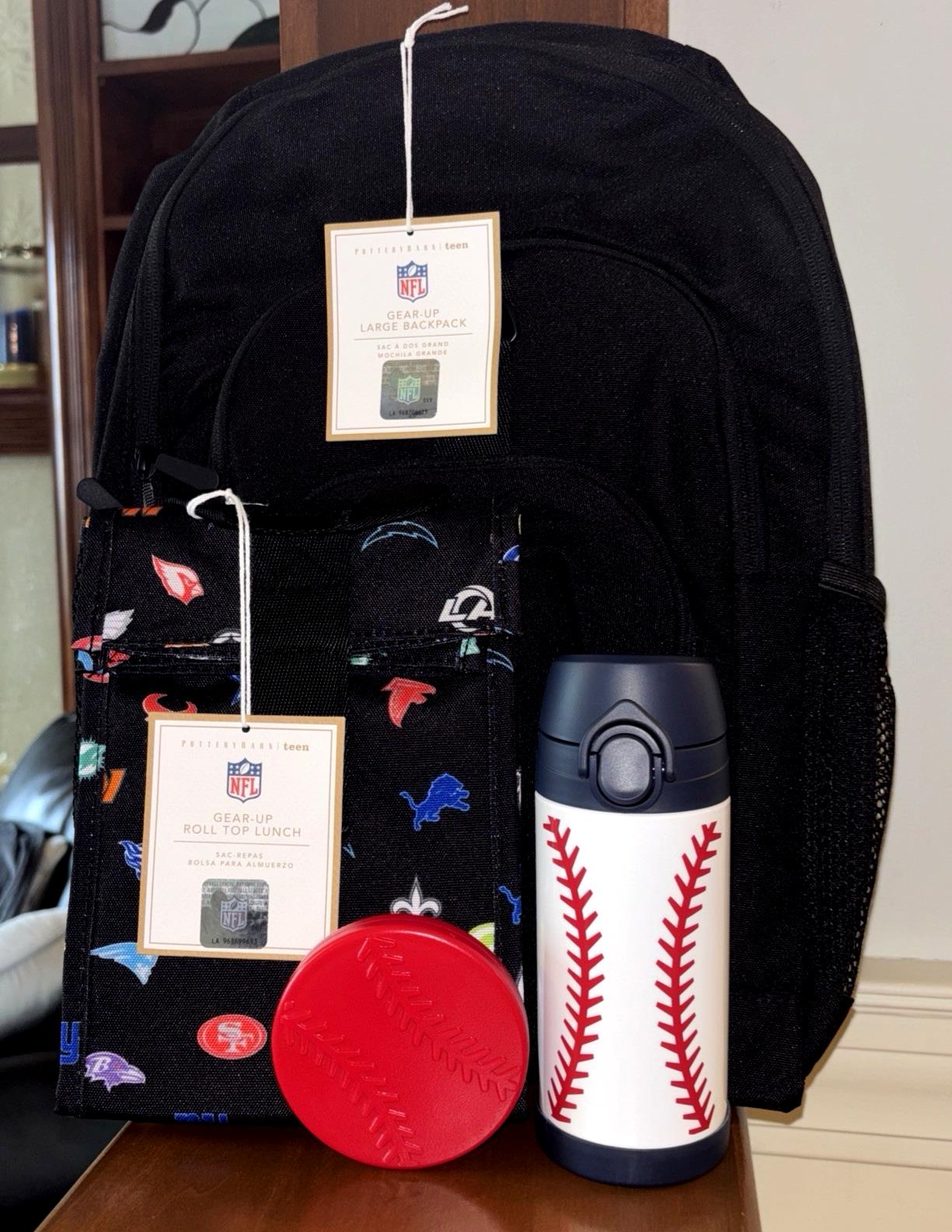 Pottery Barn School LARGE BACKPACK LUNCH WATER Football Baseball sports BAG NFL