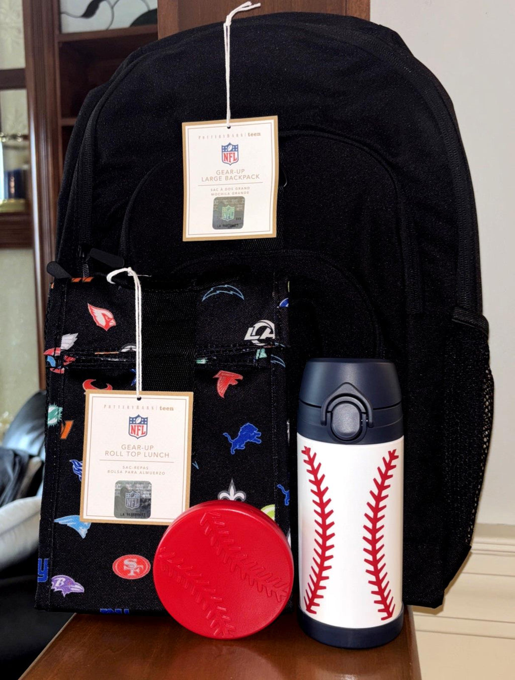 Pottery Barn School LARGE BACKPACK LUNCH WATER Football Baseball sports BAG NFL