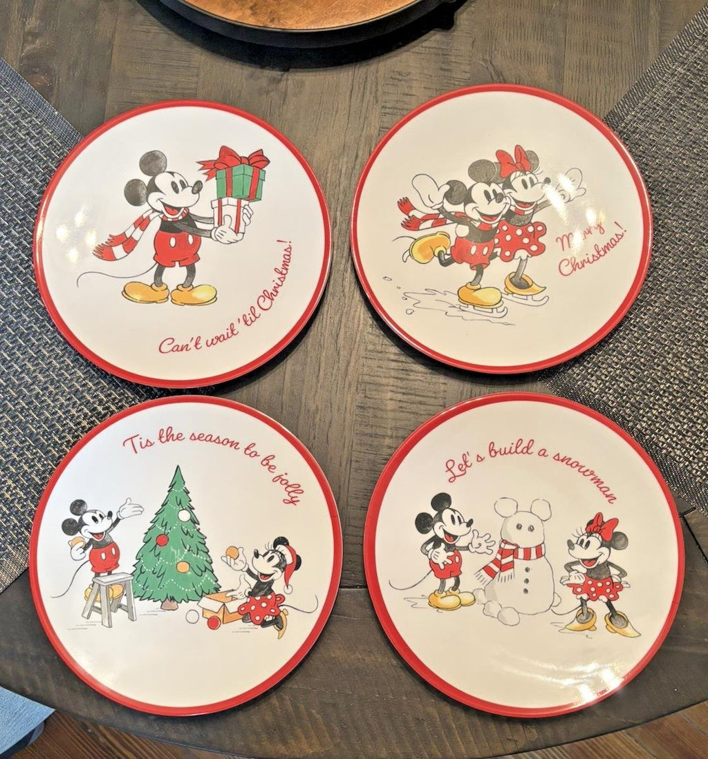 Pottery Barn DINNER SET Holiday Mickey Mouse Christmas Disney plate Kid party 4