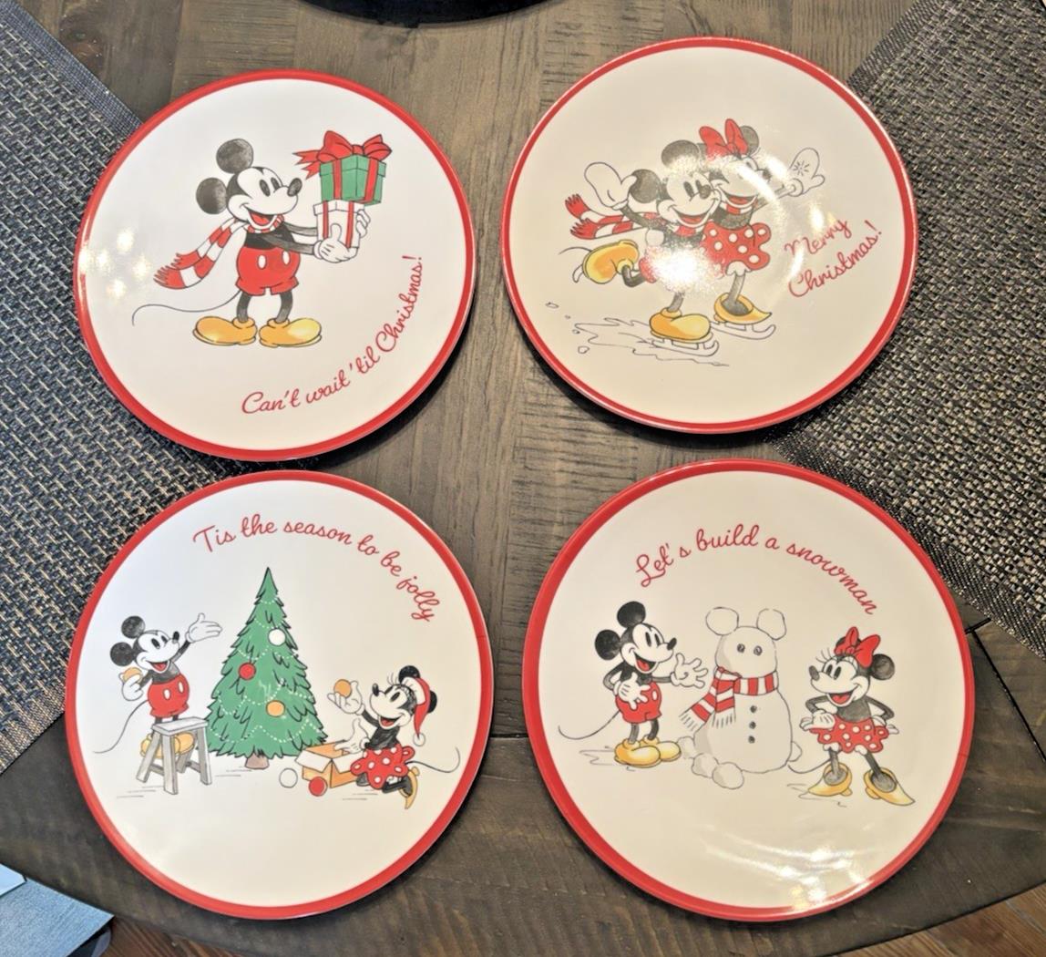 Pottery Barn DINNER SET Holiday Mickey Mouse Christmas Disney plate Kid party 4