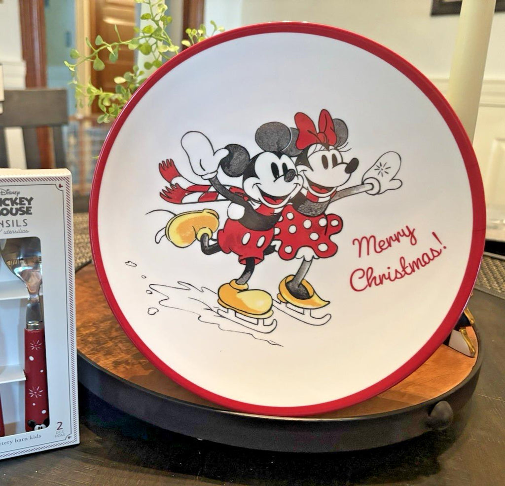 Pottery Barn DINNER SET Holiday Mickey Mouse Christmas Disney plate Kid party 4
