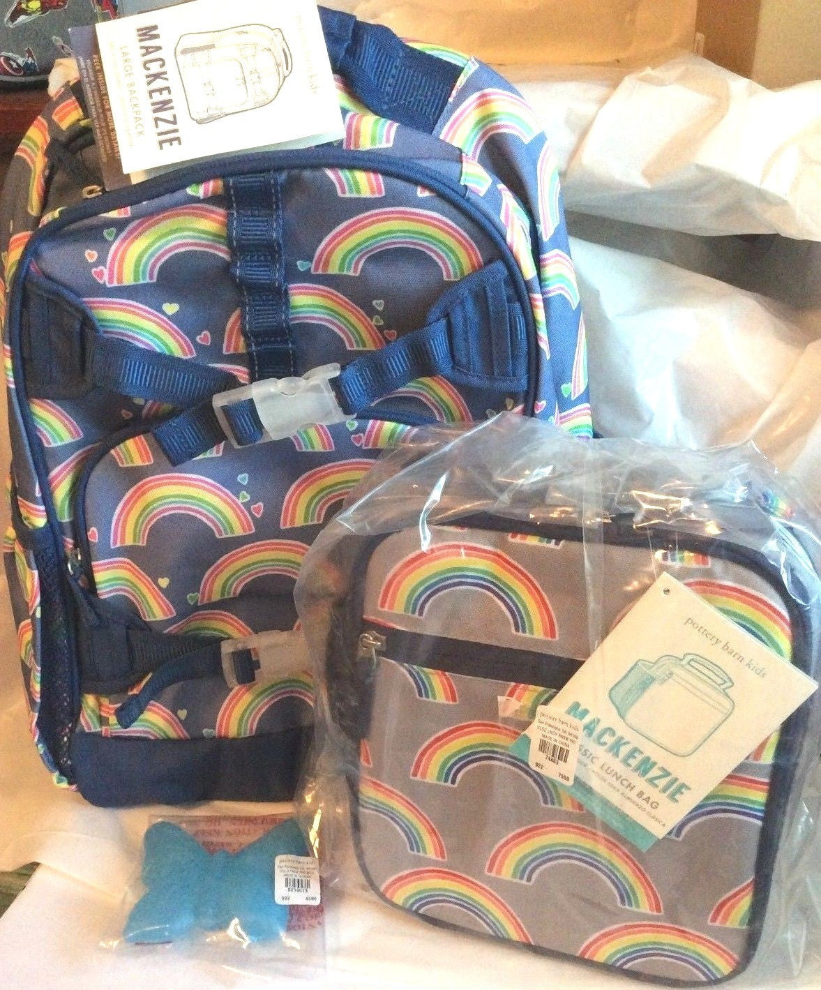Pottery barn LARGE Backpack School Disney Rainbow Heart+LUNCH BOX BUTTERFLY ?? .