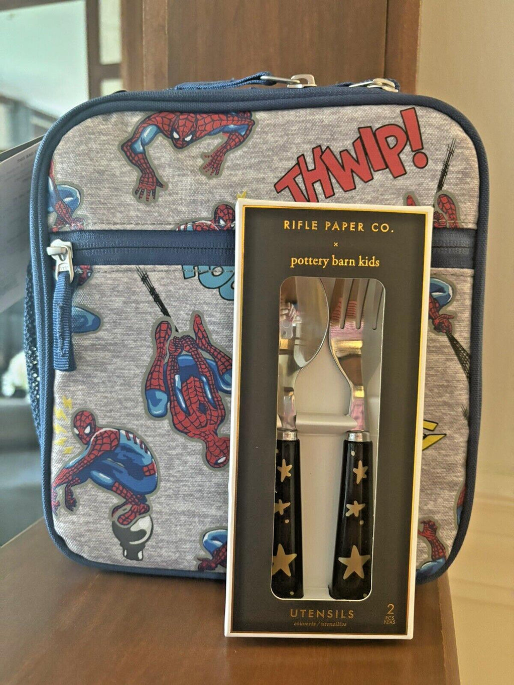 Pottery Barn School Marvel Avengers Spider-Man Super LUNCH BOX BAG+Utensil Set .