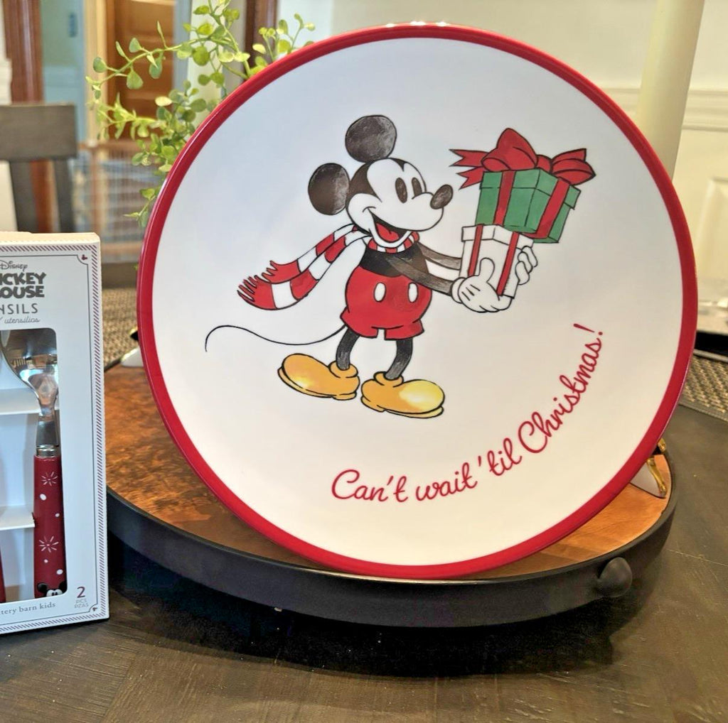 Pottery Barn DINNER SET Holiday Mickey Mouse Christmas Disney plate Kid party 4