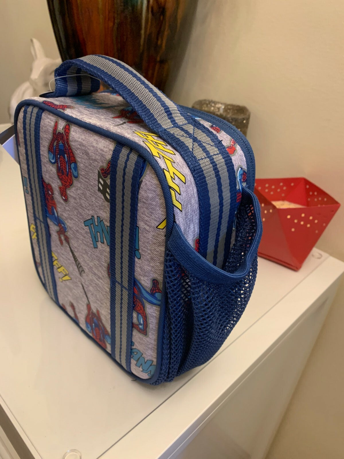 Pottery Barn School Marvel Avengers Spider-Man Super LUNCH BOX BAG+Utensil Set .
