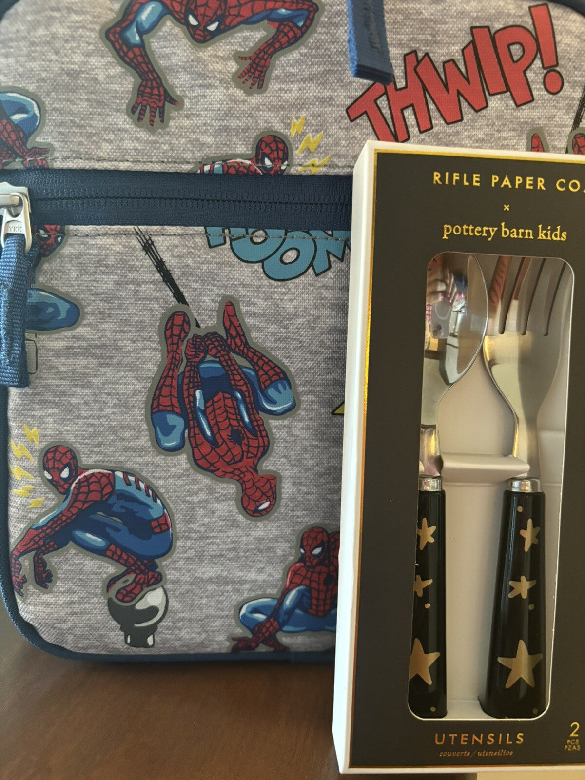 Pottery Barn School Marvel Avengers Spider-Man Super LUNCH BOX BAG+Utensil Set .