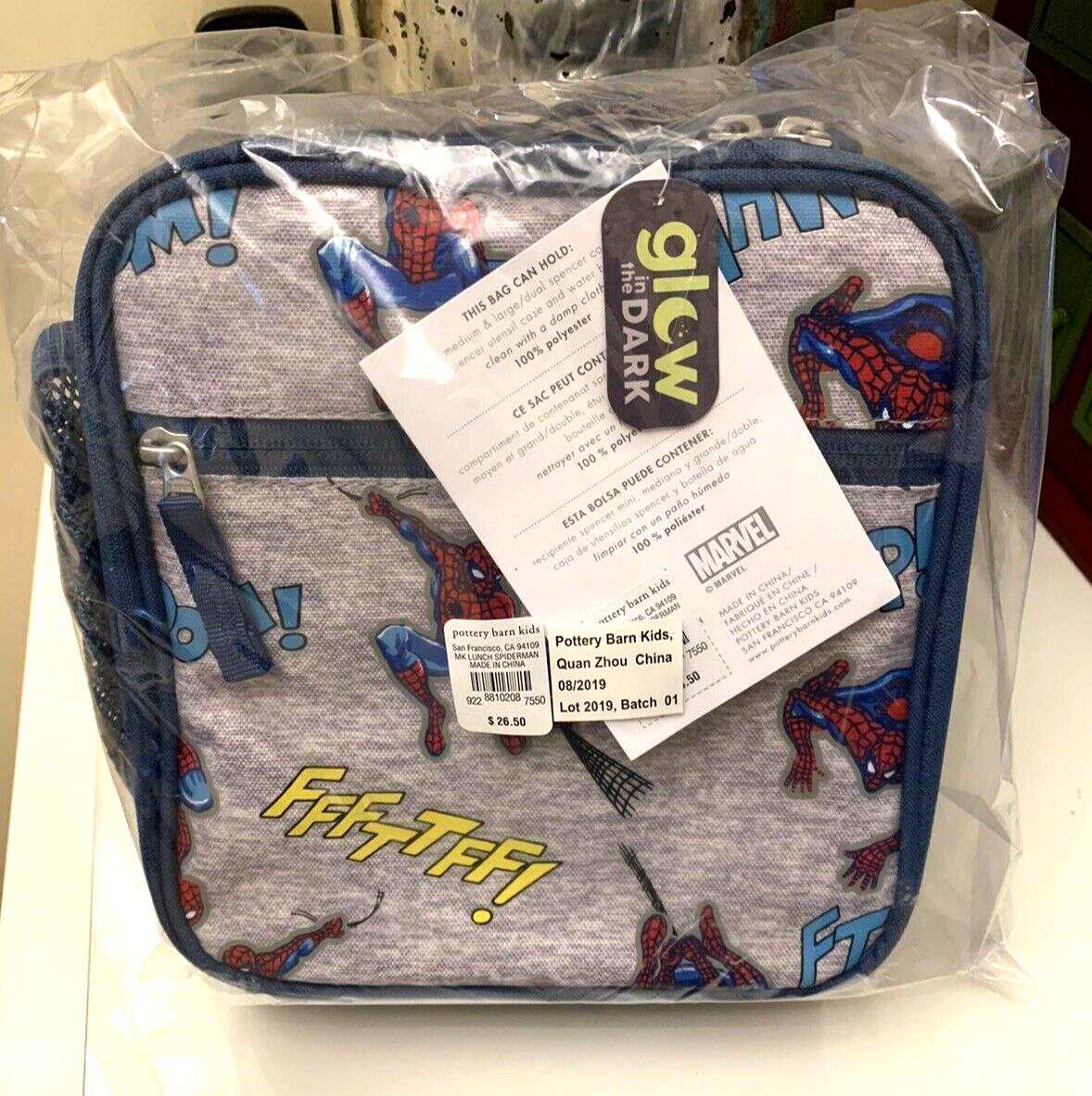 Pottery Barn School Marvel Avengers Spider-Man Super LUNCH BOX BAG+Utensil Set .