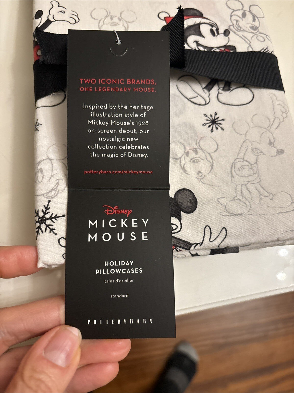 Pottery Barn Mickey Mouse Christmas pillowcase Holiday gift Disney school SET `