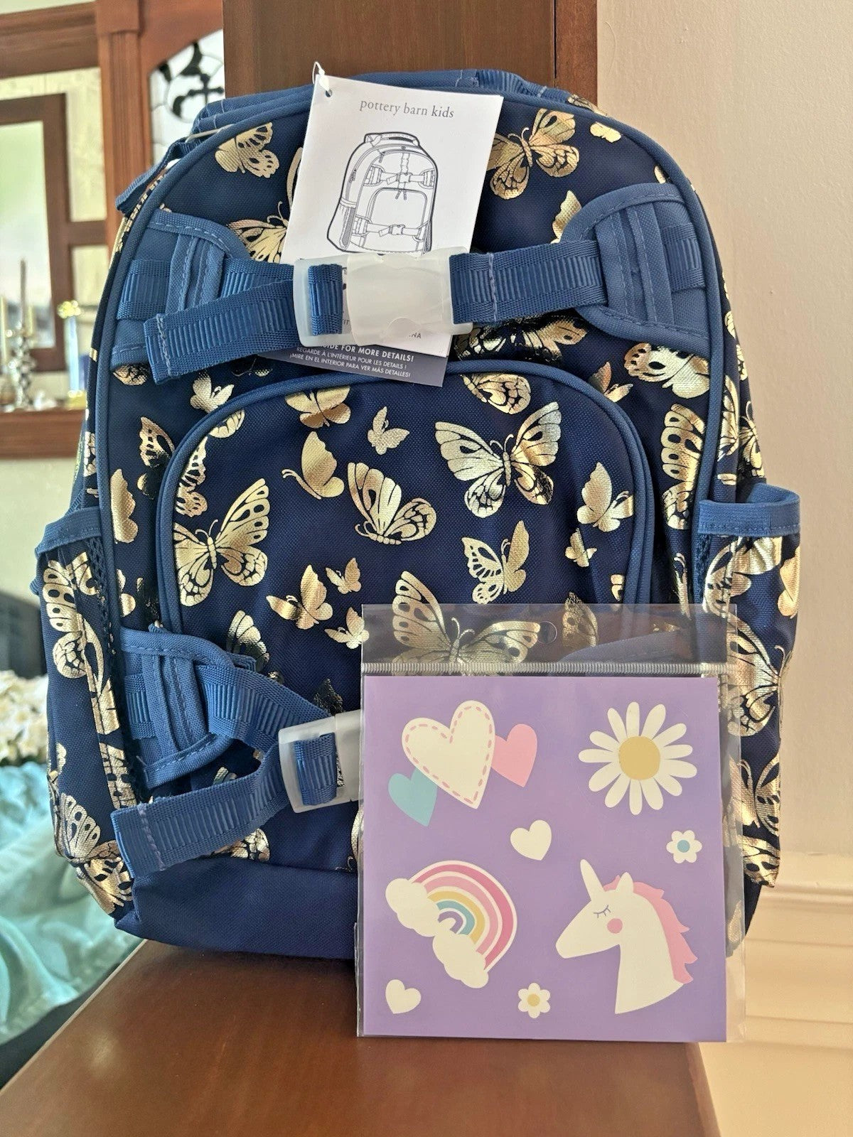 Disney School Pottery barn BACKPACK glitter bag travel gold girl flower gift ??.