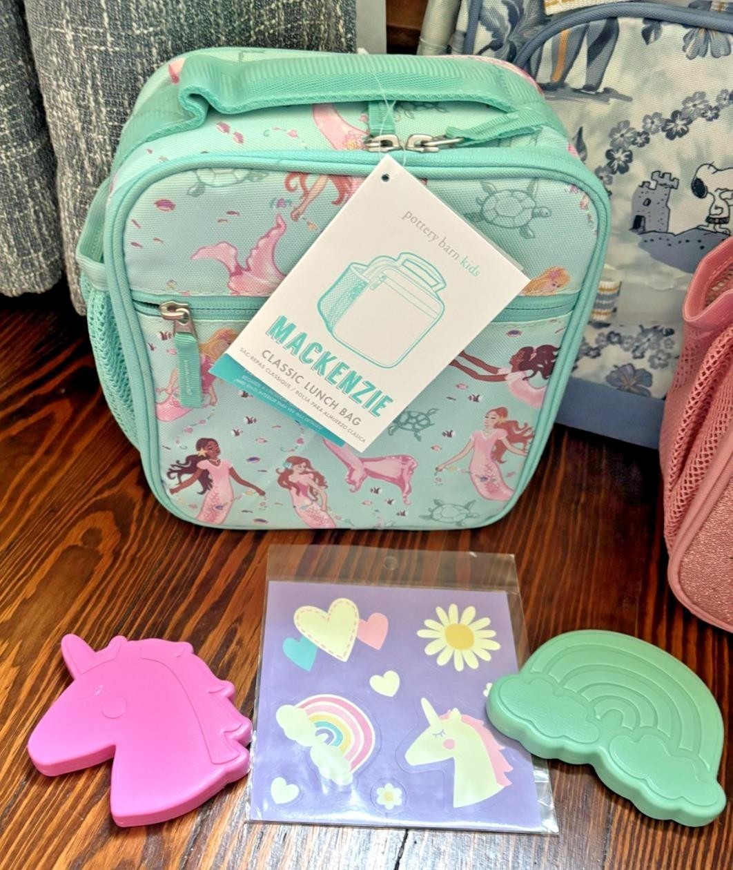 Pottery Barn School Disney Glitter Snoopy LUNCH BOX travel Bag set Barbie girl .