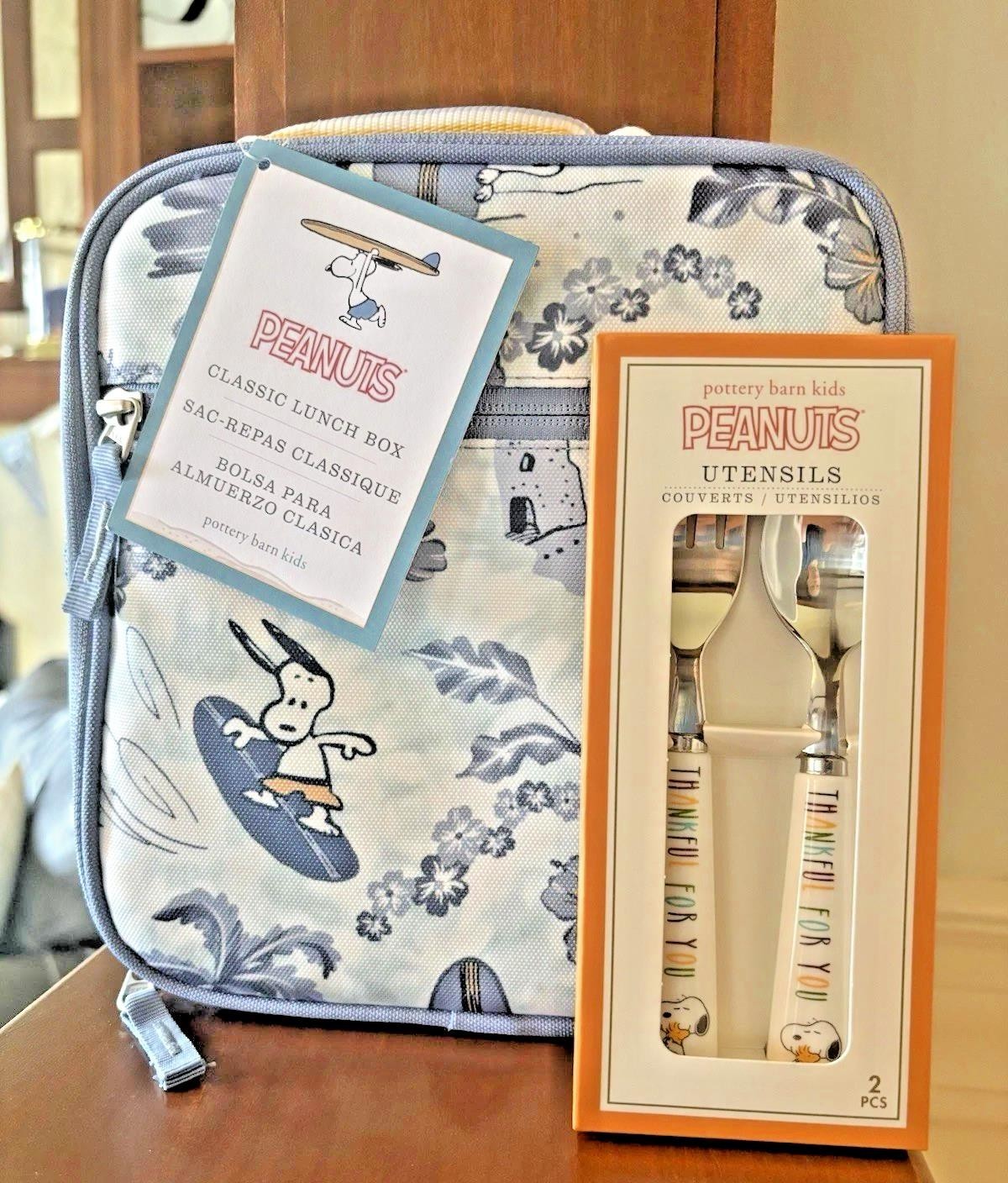 Pottery Barn School Disney Glitter Snoopy LUNCH BOX travel Bag set Barbie girl .