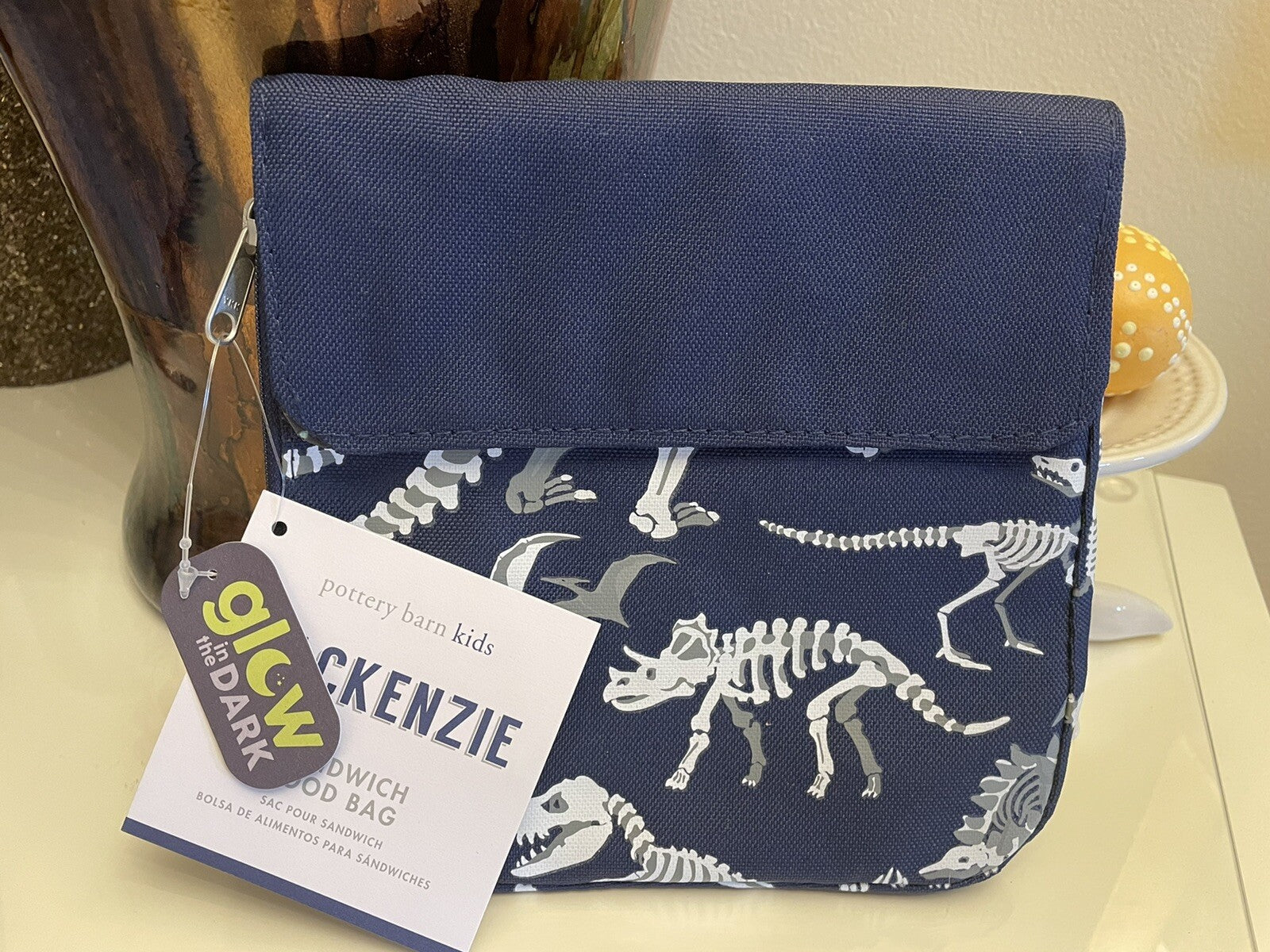 Pottery Barn Dinosaur Sandwich bag Dino bones school boy lunch snack glow dark .
