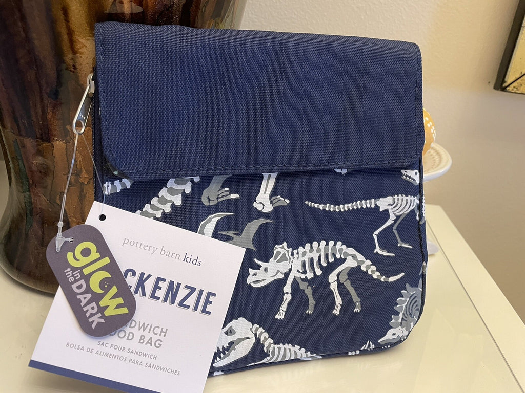 Pottery Barn Dinosaur Sandwich bag Dino bones school boy lunch snack glow dark .