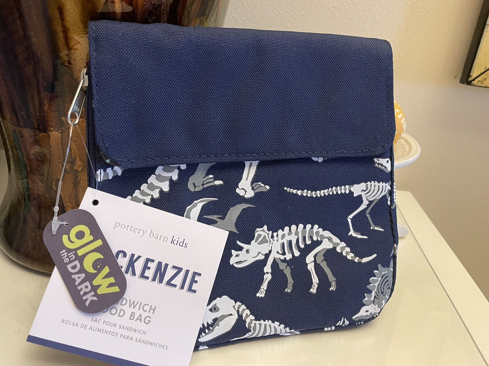 Pottery Barn Dinosaur Sandwich bag Dino bones school boy lunch snack glow dark .