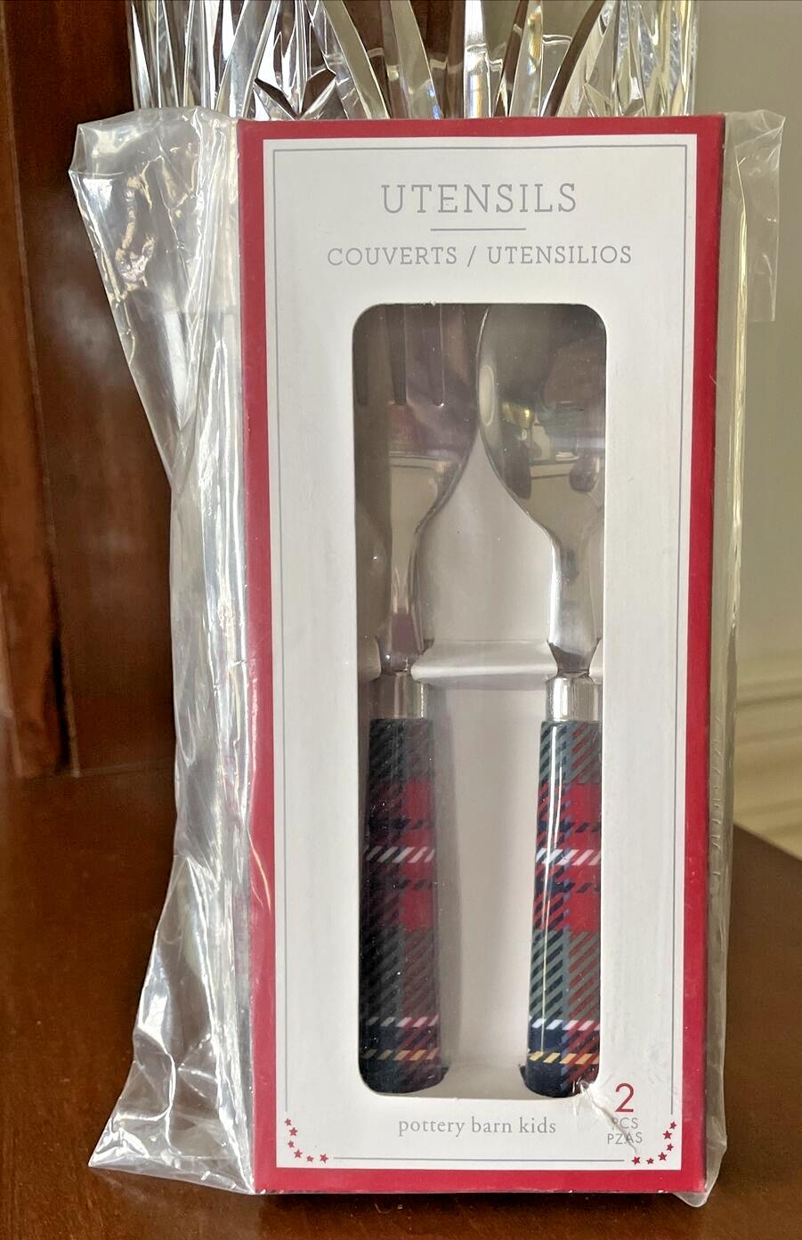Disney school Pottery barn holiday Plaid Utensil Set Christmas party Kid Gift \