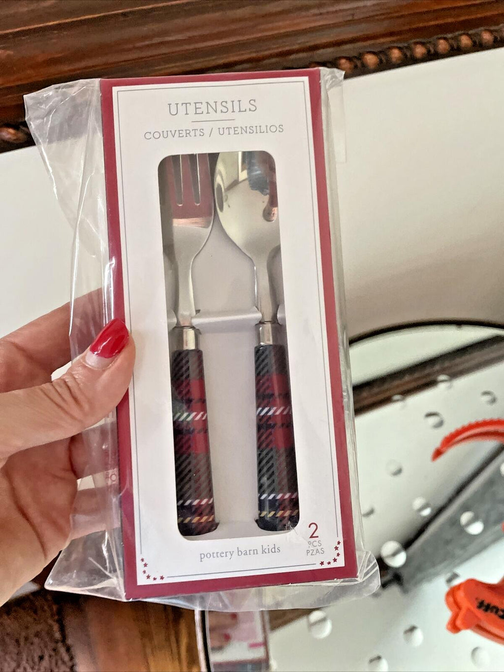 Disney school Pottery barn holiday Plaid Utensil Set Christmas party Kid Gift \