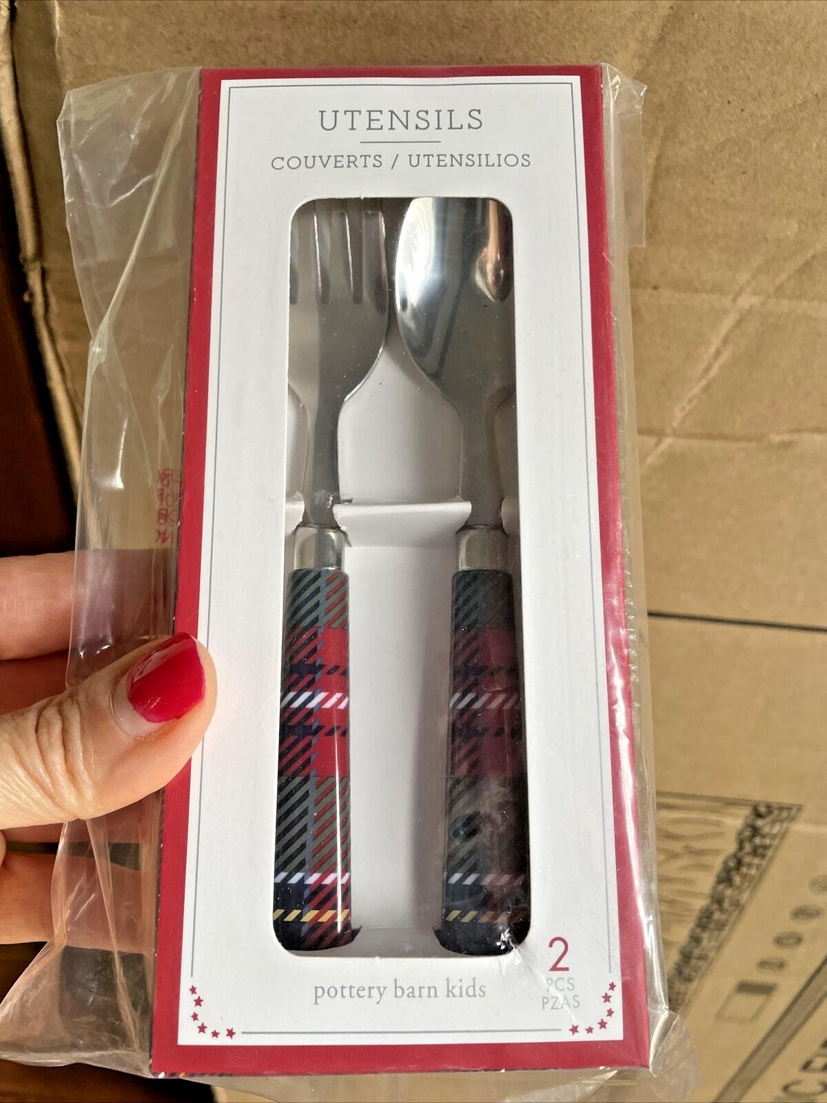 Disney school Pottery barn holiday Plaid Utensil Set Christmas party Kid Gift \