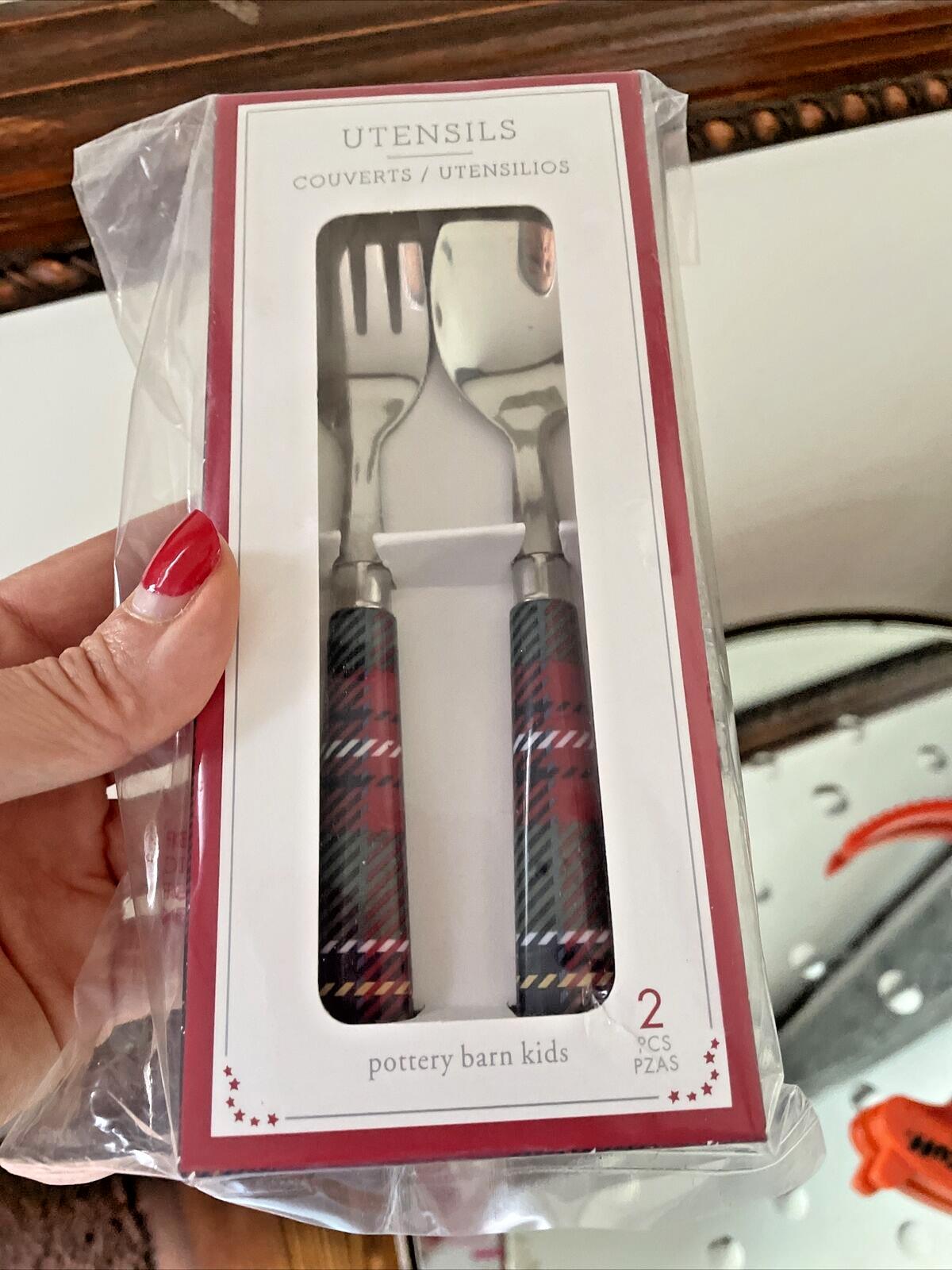 Disney school Pottery barn holiday Plaid Utensil Set Christmas party Kid Gift \